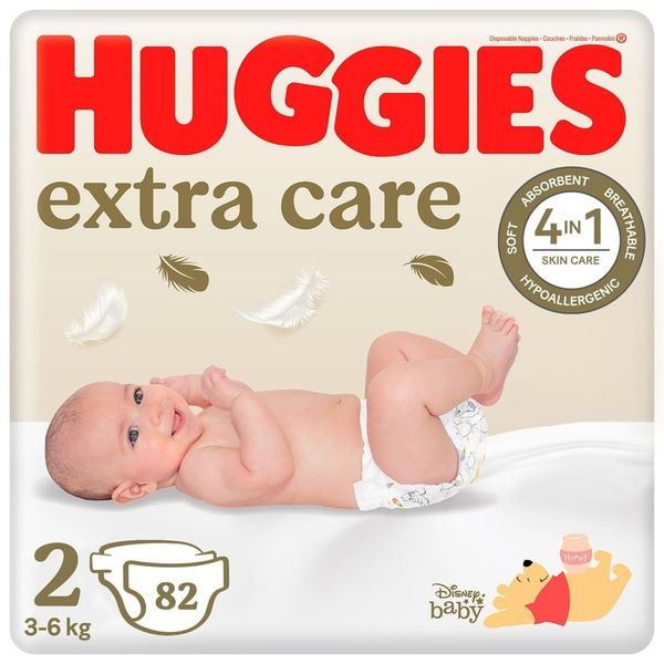HUGGIES pieluszki Extra Care 2 (3-6kg) 82 szt zdjęcie 1