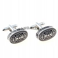 WANDALLIA Spinki do mankietów SP-MN-455 Owalne Srebrne Klasyczne Męskie