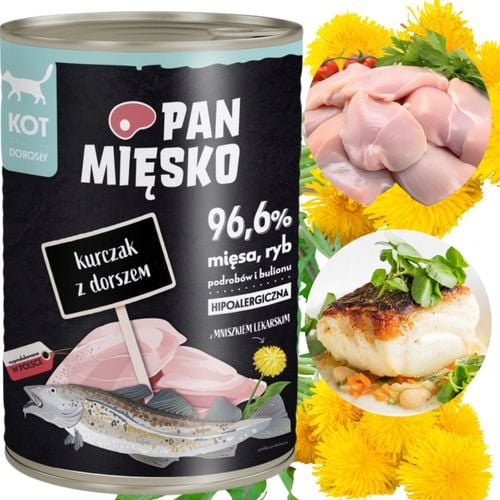 karma mokra dla kota kurczak dorsz pan mięsko hipoalergiczna 400g naturalna na Arena.pl