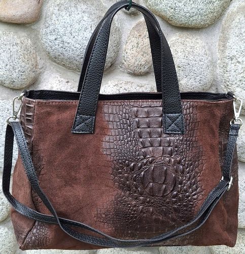 CZEKOLADOWA Zamszowa Torebka Włoska Kuferek SKÓRA NATURALNA Vera Pelle na Arena.pl