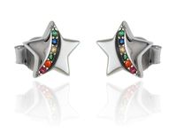 Delikatne rodowane srebrne kolczyki gwiazdki gwiazda kolorowe cyrkonie srebro 925 K3161
