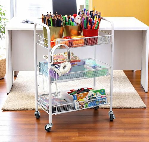 Metalowy wózek wielofunkcyjny 3-poziomowy z kółkami biały regał szafka na Arena.pl