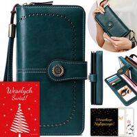 PORTFEL DAMSKI SKÓRZANY ZIELONY SKÓRA RFID DUŻY ZATRZASK ZAMEK PASEK
