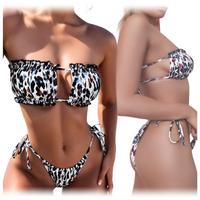 BIKINI DO OPALANIA TANGA STRÓJ KĄPIELOWY DWUCZĘŚCIOWY WIĄZANY PANTERKA S