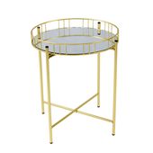 Stolik kawowy złoty, mały, metalowy, okragły blat lustro, paski TAB-164