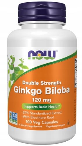 NOW Foods Ginkgo Biloba 120mg Miłorząb Japoński 24% PAMIĘĆ VEGE 100kap na Arena.pl
