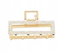 Spinka klamra metalowa z cyrkoniami prostokątna 7cm kolor złoty