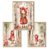 Zestaw trzech plakatów dla dzieci Czerwony Kapturek