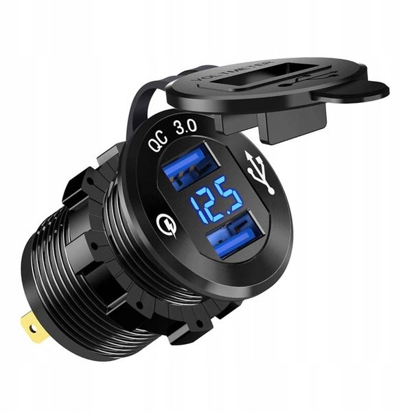 ŁADOWARKA SAMOCHÓD 2x USB QC3.0 WOLTOMIERZ 3A ALU zdjęcie 4