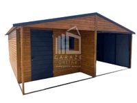 GARAŻ BLASZANY 6m x 6m - drzwi + okno - wnęka orzech + brąz ID274