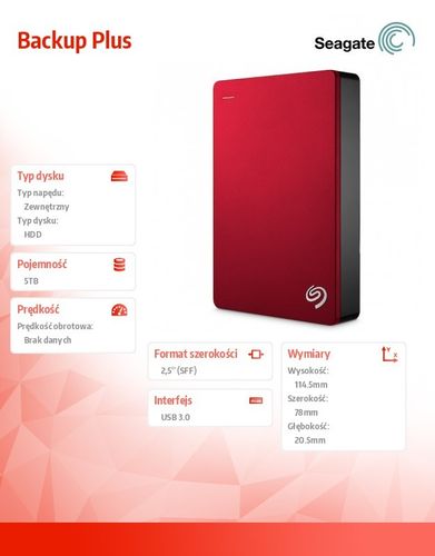 Seagate Backup Plus 5TB 2,5'' STDR5000203 czerwony na Arena.pl