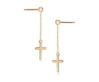 Delikatne wiszące pozłacane srebrne gładkie kolczyki celebrytka krzyżyk krzyż srebro 925 R0102G