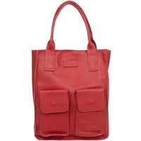 VERA PELLE torebka skórzana shopper na ramię z kieszeniami V516 czerwona