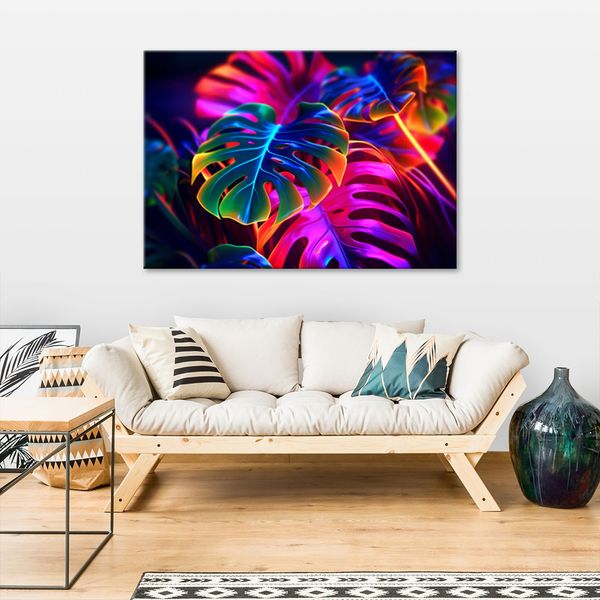 Obraz na płótnie,  Monstera fluorescencyjne liście 120x80 zdjęcie 4