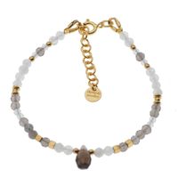 Bransoletka - Kwarc Dymny, Kamień Księżycowy, mix kamieni i srebro złocone