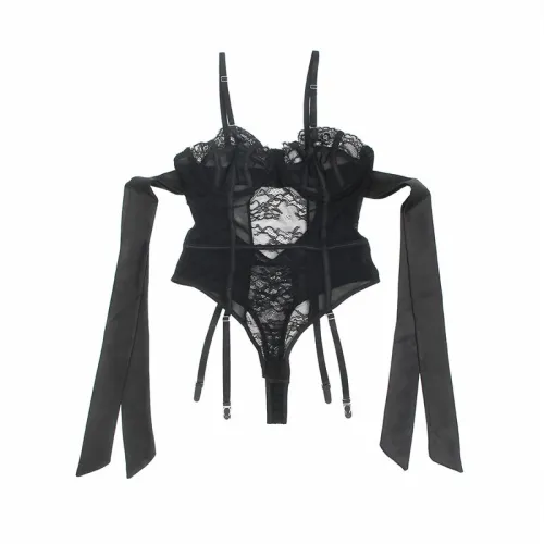 subblime 955496 body koronkowe z kokardkami i podwiązkami czarne s/m na Arena.pl