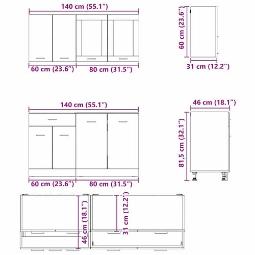 Zestaw szafek kuchennych z szufladą 4 pcs Szary dąb sonoma na Arena.pl