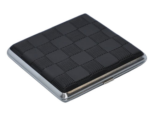 Metalowa Papierośnica Pokryta Ekoskórą na Wzór Tłoczonej Szachownicy Czarna na Arena.pl