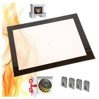 SZYBA SZKŁO ŻAROODPORNE Z DEKOREM 65x52,5 CZARNO SREBRNĄ RAMKĄ DO KOMINKA