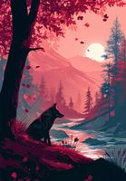 Plakat 68x98cm Wilk Przy Brzegu Lasu