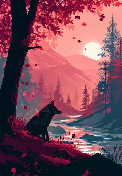 Plakat 68x98cm Wilk Przy Brzegu Lasu zdjęcie 1