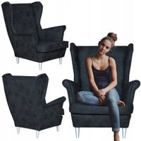 Fotel uszak eko skóra ARI styl skandynawski CZARNY Family Meble