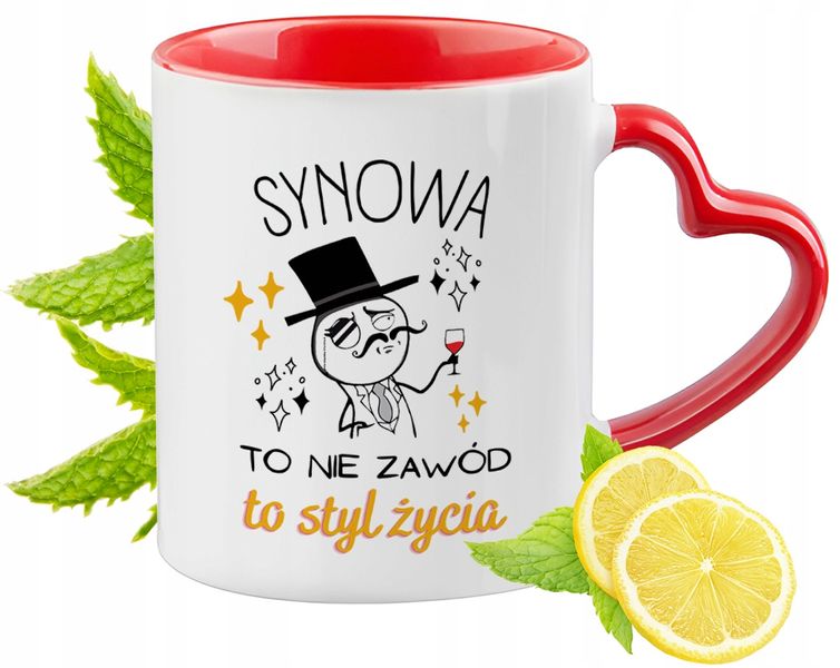 Dla Synowej Kubek Czerwony Z Uszkiem W Kształcie Serca Na Prezent zdjęcie 1