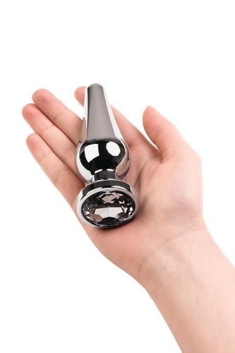 silver anal plug toyfa metal with white round shaped gem, length 9 cm na Arena.pl