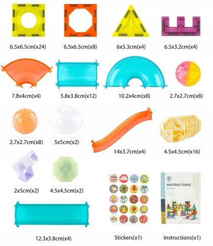 KLOCKI MAGNETYCZNE świecące - tor kulkowy Zestaw XXL 110 el. kulodrom na Arena.pl