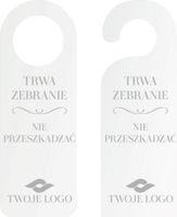 ZAWIESZKA NA DRZWI klamkę hotelowa TRWA ZEBRANIE z logo GRAWER plexi
