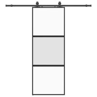 Drzwi przesuwne z zestawem okuć czarne 76x205cm szkło hartowane