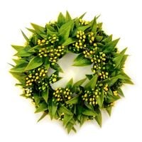 WIANEK JESIENNY DEKORACYJNY GĘSTY STROIK Z ŻÓŁTYMI KWIATAMI KULKAMI 22 cm