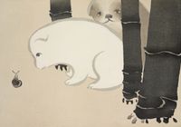 Plakat 100x70cm Dog and Snail, Sekka Japoński Vintage do Salonu