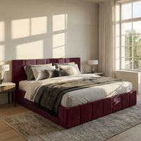 ŁÓŻKO TAPICEROWANE DO SYPIALNI 140x200 ŁÓŻKO PREMIUM Z POJEMNIKIEM BORDOWE