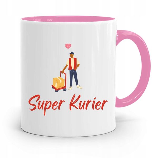 Kubek Różowy Dla Kuriera Super Kurier Prezent Z Nadrukiem Ze Zdjęciem zdjęcie 1
