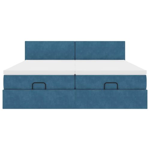 Rama łóżka otomana z materacami, niebieska, 160x200 cm, aksamit na Arena.pl