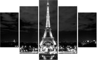 70 100CM OBRAZ 5 ELEM WIEŻA EIFFLA BLACKANDWHITE DRUK PŁÓTNO