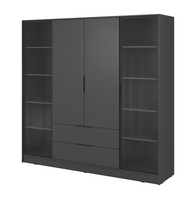 Szafa 4-Drzwiowa z Szufladami + Szkło 4D2SZ 206cm Grafit KALI PS - 4 Kolory