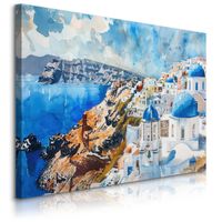 Obrazy Do Salonu Krajobraz Santorini Grecja Akwarele Morze 90cm x 60cm