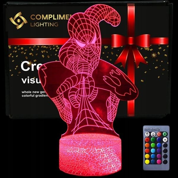 Lampka 3D nocna led usb + pilot Piłka Spider-Man zdjęcie 2