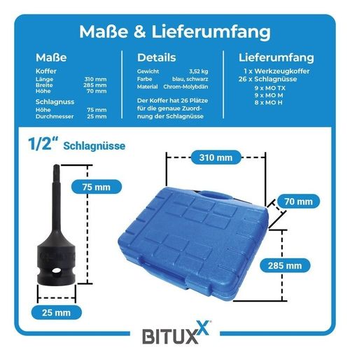 19607 26‑częściowy zestaw nasadek 1/2″ - nasadki, bity Torx i wielozębate na Arena.pl