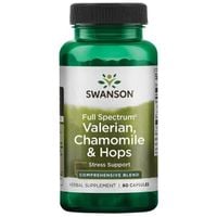 SWANSON Full Spectrum Valerian, Chamomile & Hops  (60 kaps.)