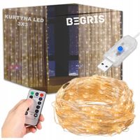 2 x KURTYNA ŚWIETLNA ŚWIĄTECZNE CHOINKOWE GIRLANDA PILOT 300 LED CIEPŁE 3x3