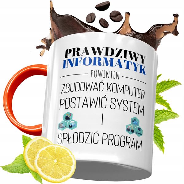Kubek Pomarańczowy Dla Informatyka Programisty Z Nadrukiem Ze Zdjęciem zdjęcie 1