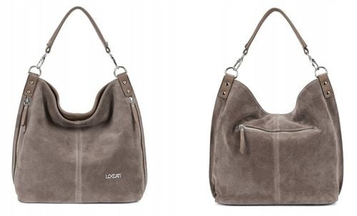 Modne torebki z zamszu naturalnego taupe duże a4 markowe LOCCATI skórzane na Arena.pl