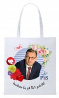 Mateusz Morawiecki Pis Torba Eco Biała Shopper Z Nadrukiem Ze Zdjęciem