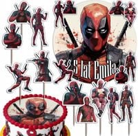 ZESTAW OPŁATEK NA TORT 20CM + TOPPERY - DEAD POOL + IMIĘ 15CM 18CM