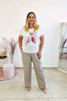 Biała Elegancka Bluzka Damska z Cyrkoniami i Aplikacją Kwiatową Róż 42