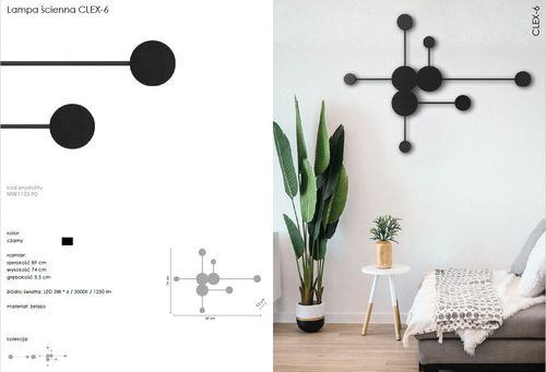 Lampa ścienna CLEX - 6 LED czarna 89 cm na Arena.pl