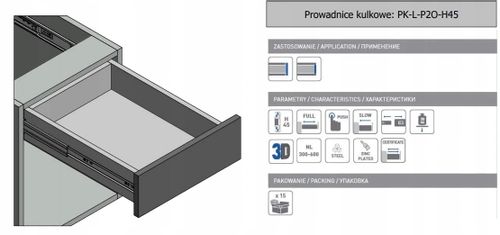 Prowadnica meblowa kulkowa GTV VERSALITE TOUCH PRO H45 mm, 300 mm, push to open, cichy domyk na Arena.pl